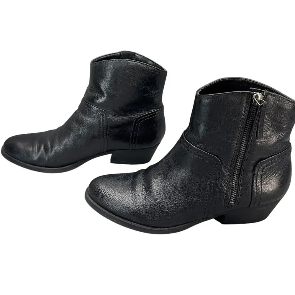 Nine West Black Leather Western Side Zip Ankle Bootie Women 7.5